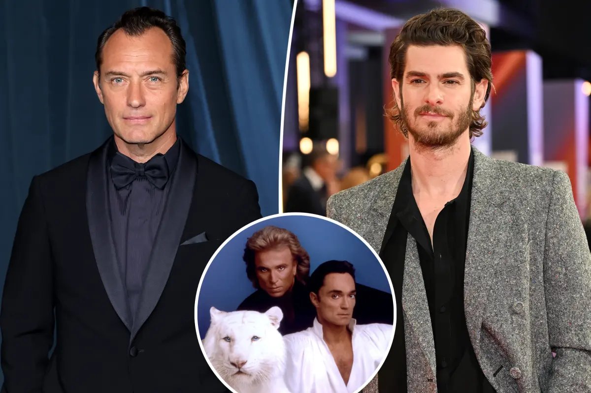 Jude Law and Andrew Garfield look nearly unrecognizable as Siegfried and Roy for new show