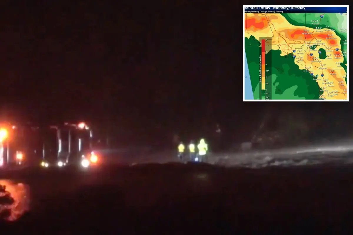 Search underway for driver swept away by SoCal floodwaters in San Bernadino