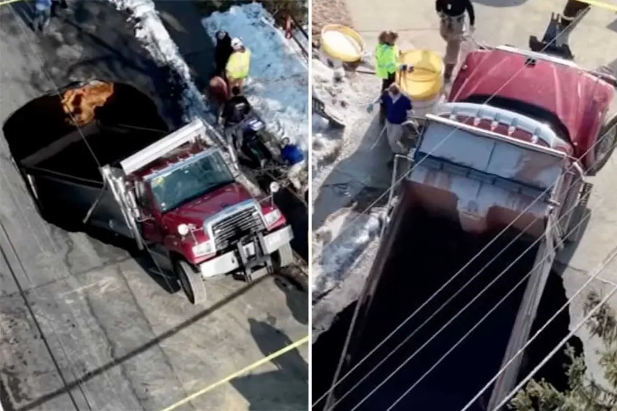 Wild video shows dump truck swallowed by NJ sinkhole it was meant to repair