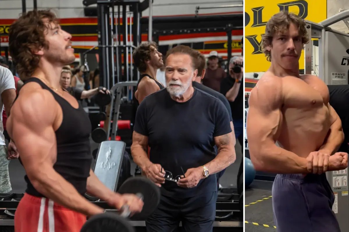 Arnold Schwarzenegger helping train love child at Venice gym for bodybuilding debut